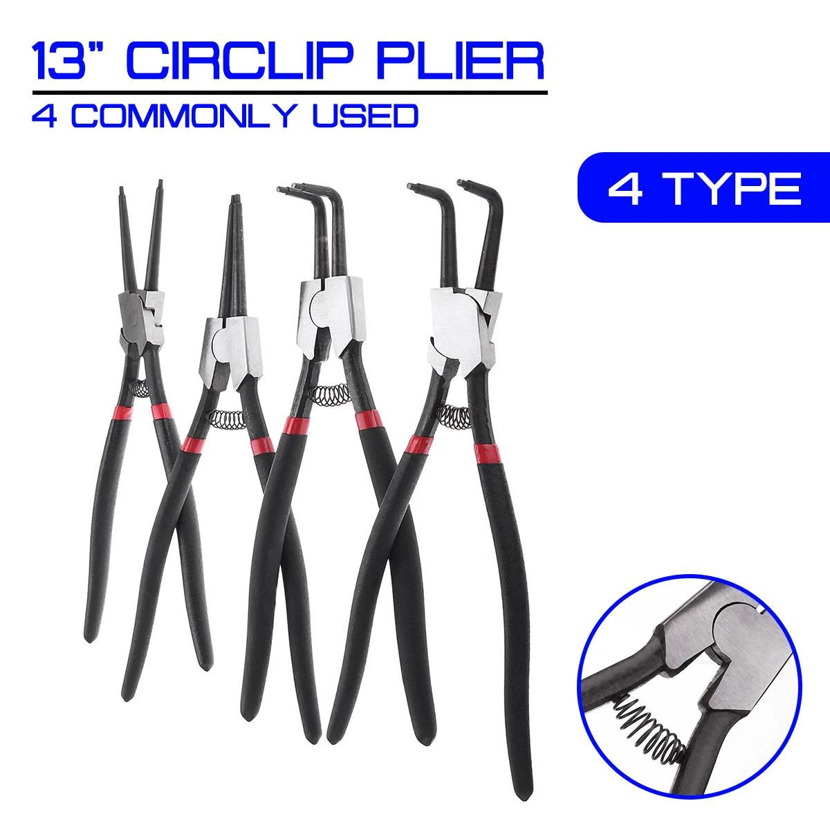 13 inch Curved Tip Plier Circliper Snap Ring Plier Internal/External/Straight/Bent Optional Hand Tool Electrician Crimping Tool
13 inch Curved Tip Plier Circliper Snap Ring Plier Internal/External/Straight/Bent Optional Hand Tool Electrician Crimping Tool