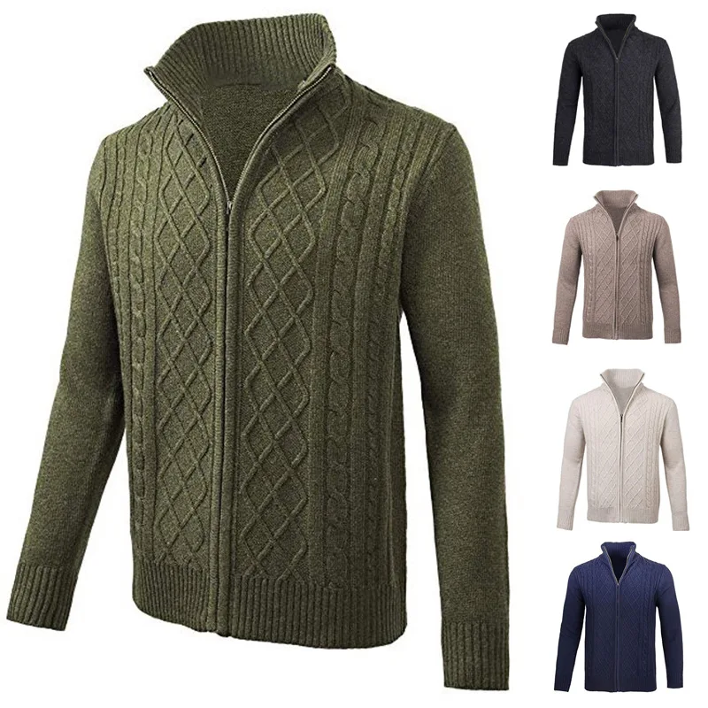 Men's Sweater Cardigan 2023 Autumn/Winter Solid High Neck Long Sleeve Zipper Knitted Cardigan Coat for Men
Men's Sweater Cardigan 2023 Autumn/Winter Solid High Neck Long Sleeve Zipper Knitted Cardigan Coat for Men
