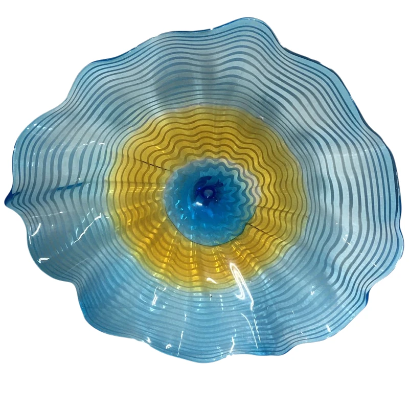 

Aqua Blue Yellow Art Glass Plate Luxury Murano Glass Flowers Wall Mounted Art Collection Handmade Blown Glass Wall Sconces