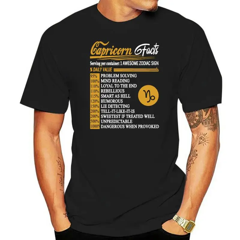 Black Navy T-shirt Zodiac Capricorn Nutritional Facts Short Sleeve Size S-3XL
Black Navy T-shirt Zodiac Capricorn Nutritional Facts Short Sleeve Size S-3XL