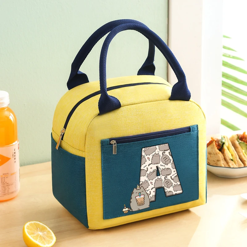 Портативные сумки для обеда Pusheen аниме с принтом букв A-Z морозильная камера