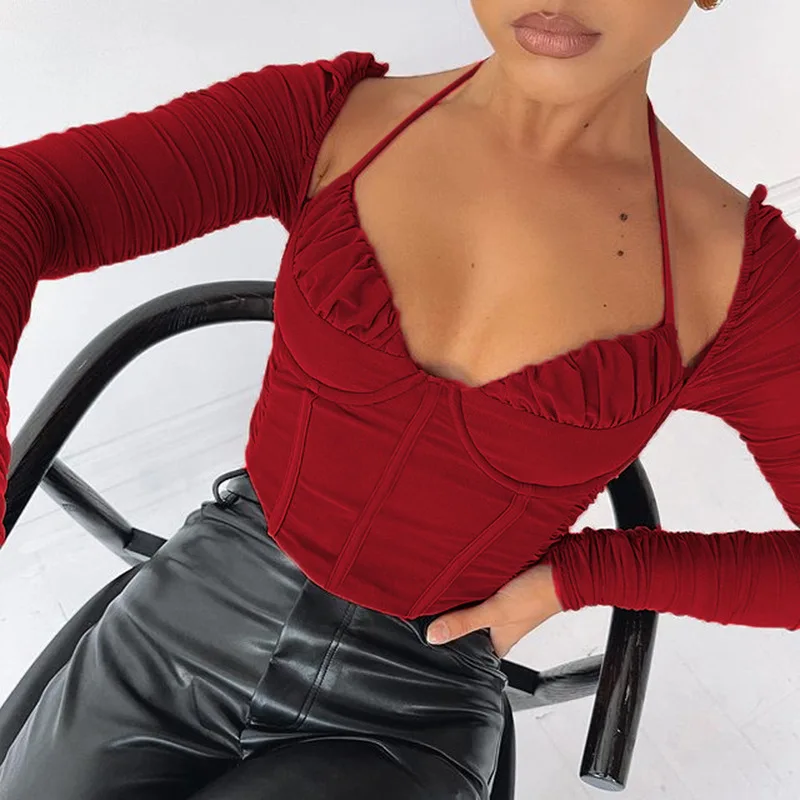 Premium Autumn Winter Women's Sexy Mesh Perspective Pleated Back Collar Tie Long Sleeve T-Shirt Tops Women's Corset Tops
Premium Autumn Winter Women's Sexy Mesh Perspective Pleated Back Collar Tie Long Sleeve T-Shirt Tops Women's Corset Tops