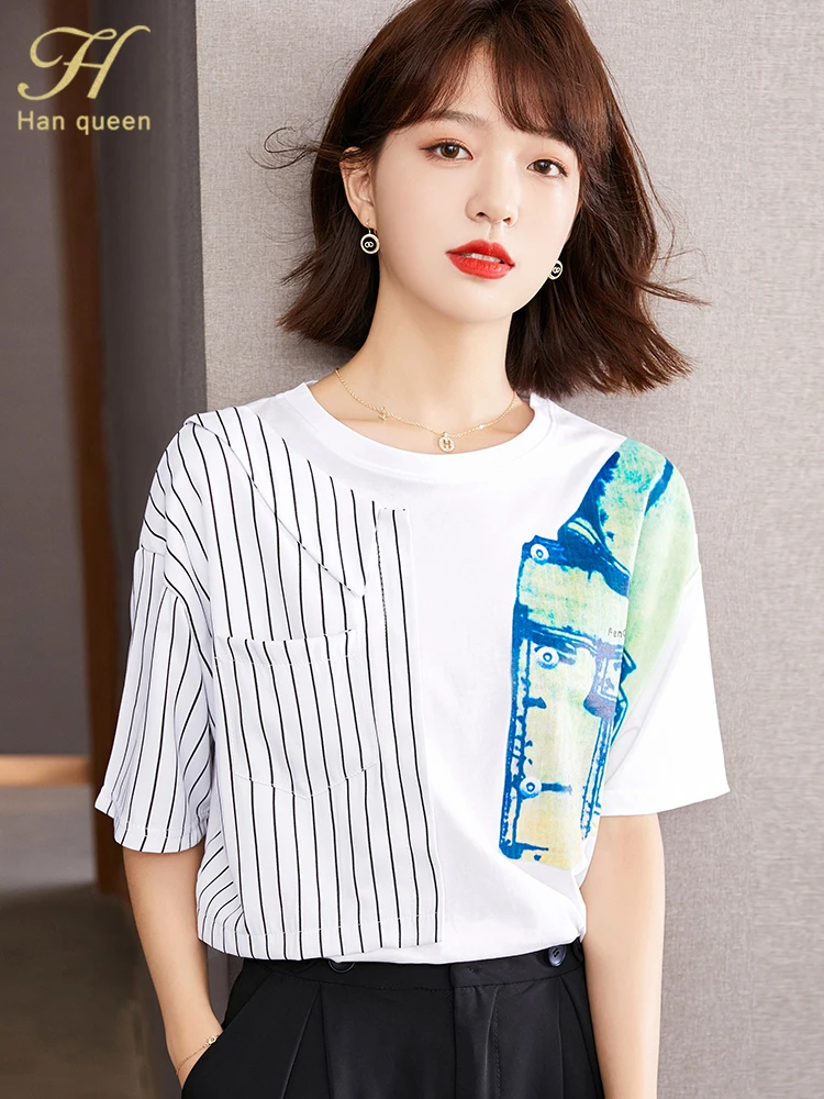 H Han Queen New Summer Loose Short Sleeve Chiffon Blouse Casual Tops Striped Color Blocking Print Blouses Women's Vintage Shirt
H Han Queen New Summer Loose Short Sleeve Chiffon Blouse Casual Tops Striped Color Blocking Print Blouses Women's Vintage Shirt