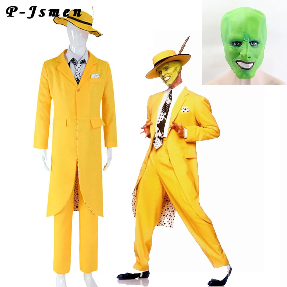 

Мужская маска из фильма Cafele Джим карри, косплей, костюм на Хэллоуин для взрослых, забавный желтый полный костюм, высокое качество