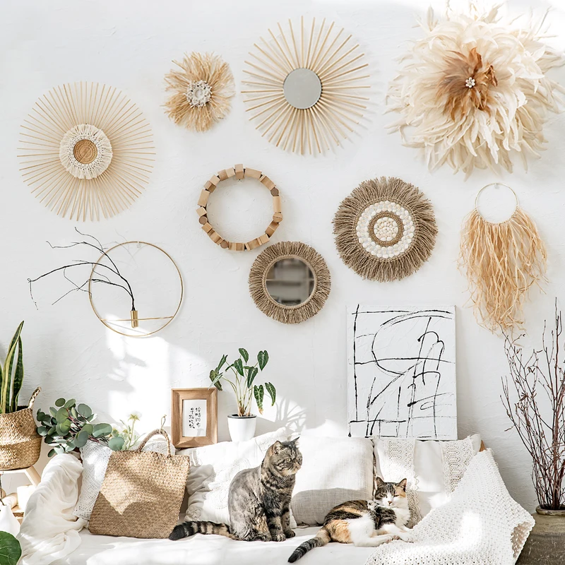 Home Decorative Wall Mirror Macrame Wall Hanging Tapestry Mirror Retro Handmade Round Woven Homestay for Living Room Bohemian
Home Decorative Wall Mirror Macrame Wall Hanging Tapestry Mirror Retro Handmade Round Woven Homestay for Living Room Bohemian