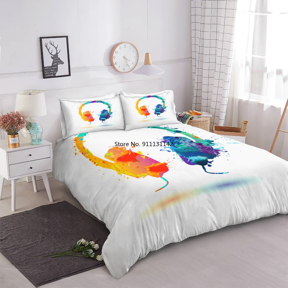 Music Bedding Set Earphone Duvet Cover Set Boys Girls Home Textile Teens Headset Bedclothes White Bed Set Microfiber Bed Linen
Music Bedding Set Earphone Duvet Cover Set Boys Girls Home Textile Teens Headset Bedclothes White Bed Set Microfiber Bed Linen