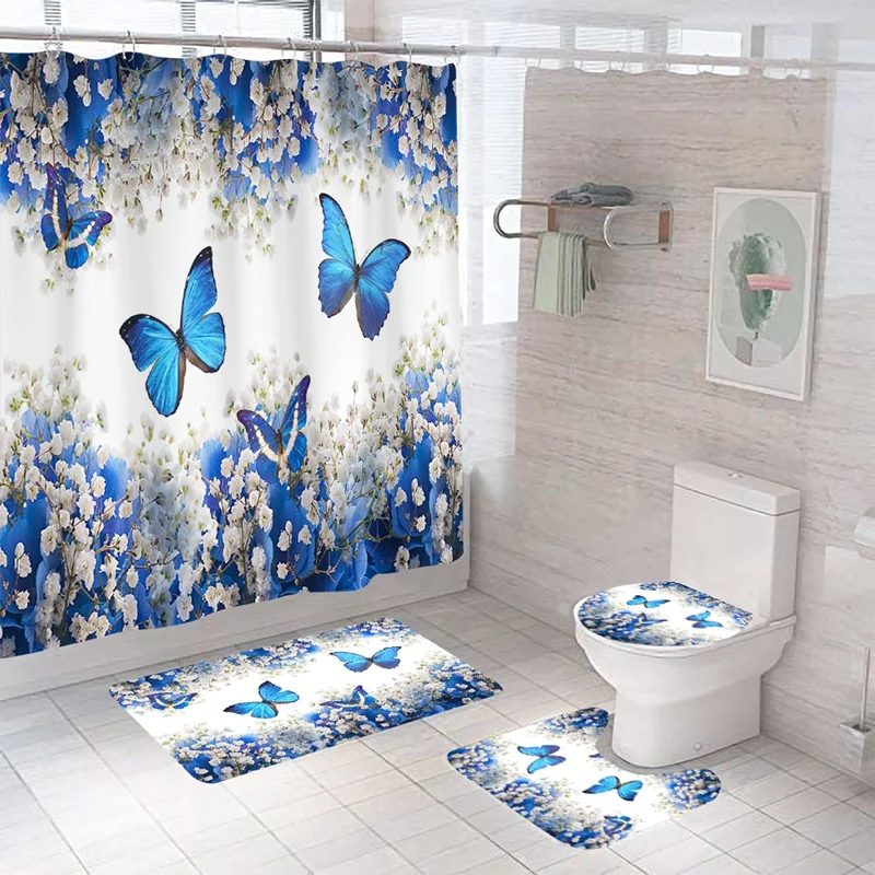 Butterfly Bathroom Shower Curtain and Rug Sets Beautiful Flower Pattern Pedestal Rug Lid Toilet Cover Mat Bath Curtains
Butterfly Bathroom Shower Curtain and Rug Sets Beautiful Flower Pattern Pedestal Rug Lid Toilet Cover Mat Bath Curtains