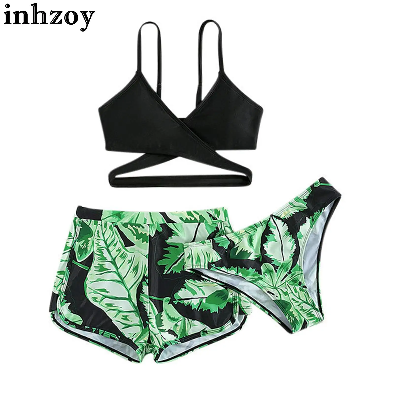 Kids Girls 3Pcs Tropical Beach Swimsuit Adjustable Shoulder Straps Criss Cross Bikini Top Printed Swim Briefs Beachshorts
Kids Girls 3Pcs Tropical Beach Swimsuit Adjustable Shoulder Straps Criss Cross Bikini Top Printed Swim Briefs Beachshorts