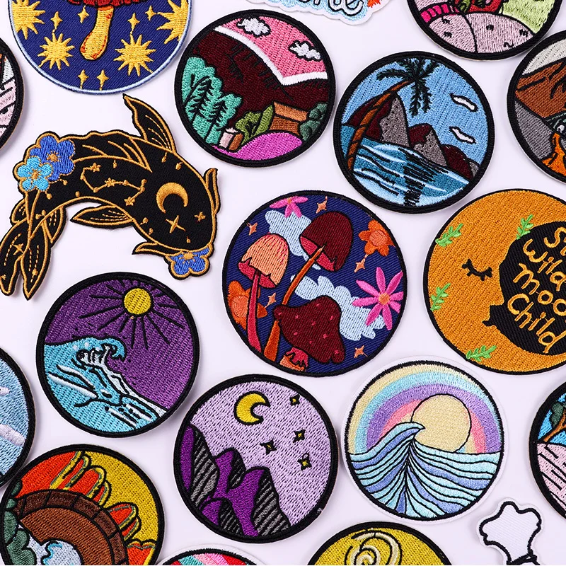 Landscape Embroidery Patch Waves Mountain Iron On Patches For Clothing DIY Sun Moon Patches On Clothes Mushroom Patch Stickers
Landscape Embroidery Patch Waves Mountain Iron On Patches For Clothing DIY Sun Moon Patches On Clothes Mushroom Patch Stickers