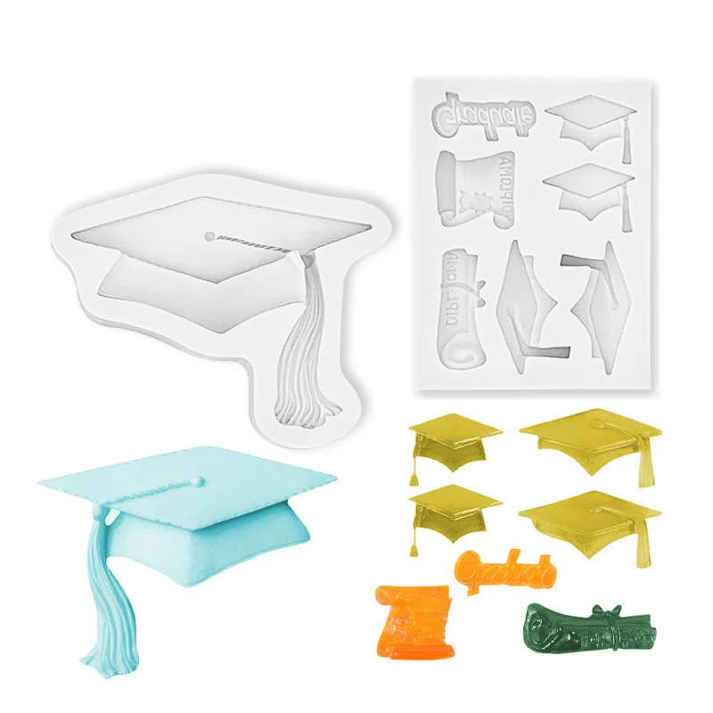 

3D Graduation Series Pastry Silicone Mold Doctor Hat Shapes Fondant Cake Decoration Baking Molds Chocolate Biscuit Making Tools