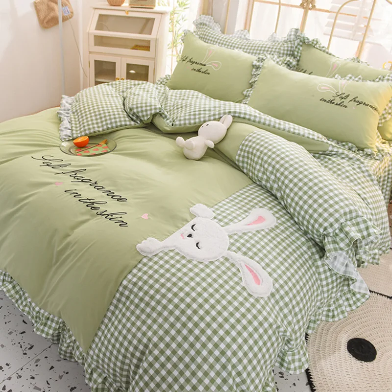 Korean Cute Quilt Cover 4-Piece Set Bed Skirt plus Strap Bed Sheet Duvet Cover Princess Cartoon Girlish Pure Cotton All Cotton
Korean Cute Quilt Cover 4-Piece Set Bed Skirt plus Strap Bed Sheet Duvet Cover Princess Cartoon Girlish Pure Cotton All Cotton