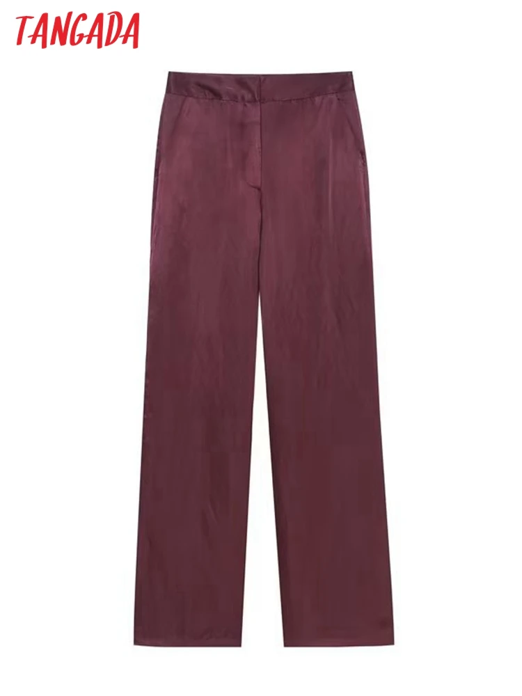 Tangada Women Straight Satin Pants Vintage High Elastic Waist Female Trousers 6P29
Tangada Women Straight Satin Pants Vintage High Elastic Waist Female Trousers 6P29