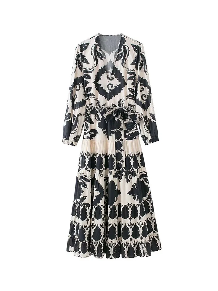 PB&ZA2638127 Women's Chic Fashion Casual Black and White Belted Print Ruffle Dress Vintage V-Neck Women's Vestidos 2638/127
PB&ZA2638127 Women's Chic Fashion Casual Black and White Belted Print Ruffle Dress Vintage V-Neck Women's Vestidos 2638/127