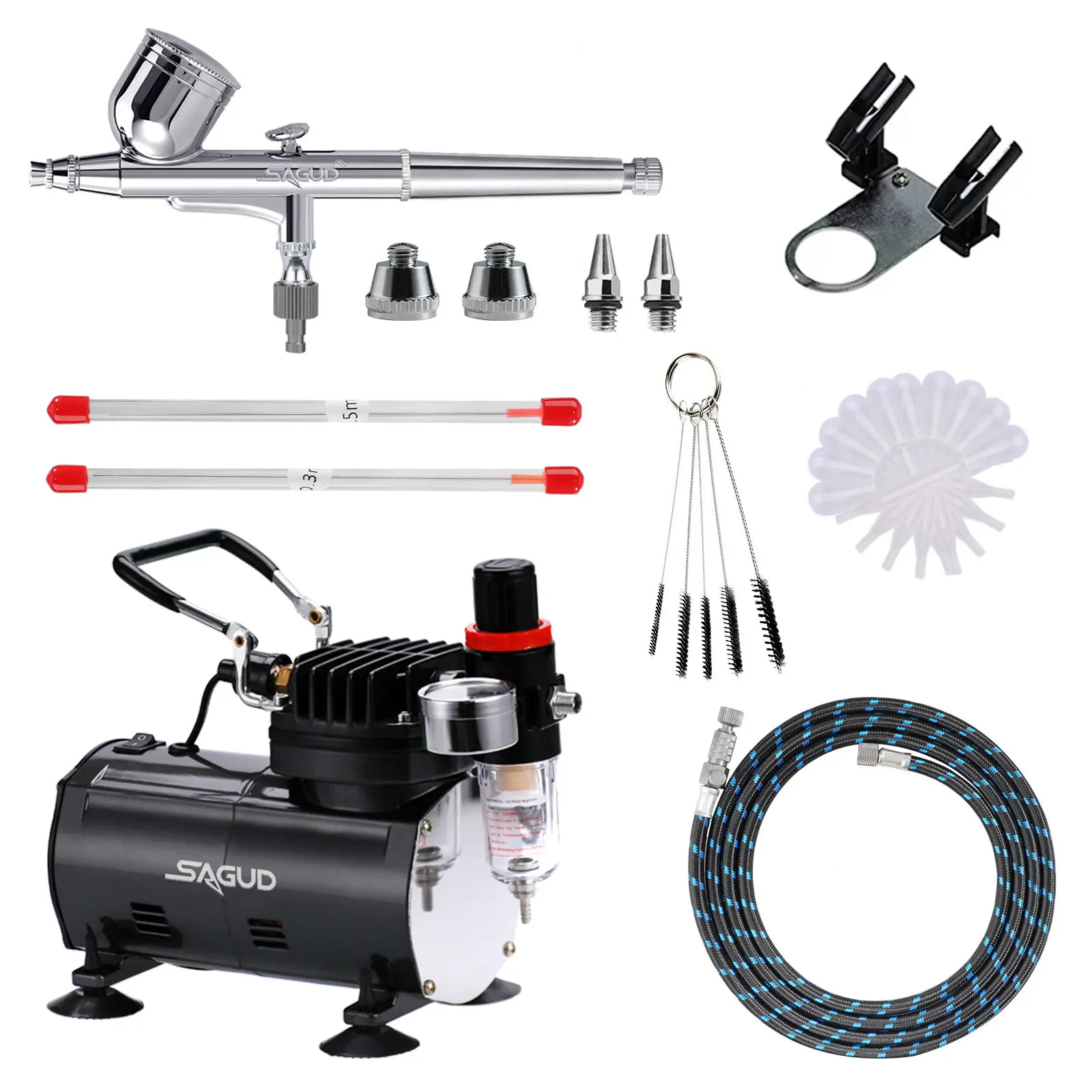 SAGUD Airbrush Kit with Compressor 0.3mm Dual-Action Air Brush Holder with More Airbrush Accessories for Painting Hobby Makeup
SAGUD Airbrush Kit with Compressor 0.3mm Dual-Action Air Brush Holder with More Airbrush Accessories for Painting Hobby Makeup