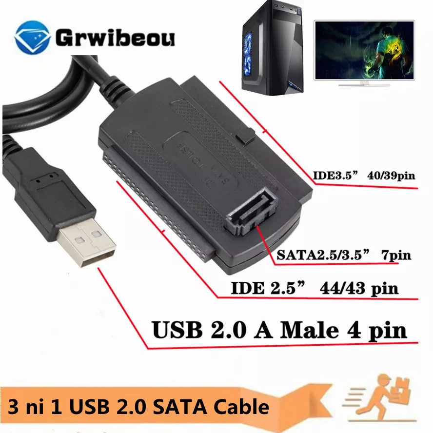 GRWIBEOU 3 in1 USB 2.0 IDE SATA 5.25 S-ATA 2.5 3.5 Inch Hard Drive Disk HDD Adapter Cable for PC Laptop Converter
GRWIBEOU 3 in1 USB 2.0 IDE SATA 5.25 S-ATA 2.5 3.5 Inch Hard Drive Disk HDD Adapter Cable for PC Laptop Converter