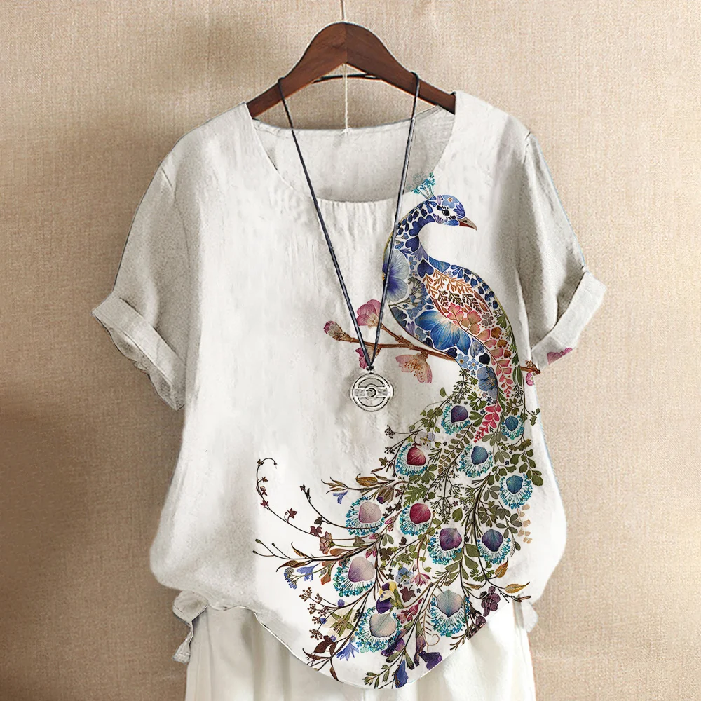 Vintage T-shirts Short Sleeve Summer Peacock Print Women Cartoon Casual Fashion Pullover O-neck T-shirt Top Lady‘s Oversize Tees
Vintage T-shirts Short Sleeve Summer Peacock Print Women Cartoon Casual Fashion Pullover O-neck T-shirt Top Lady‘s Oversize Tees