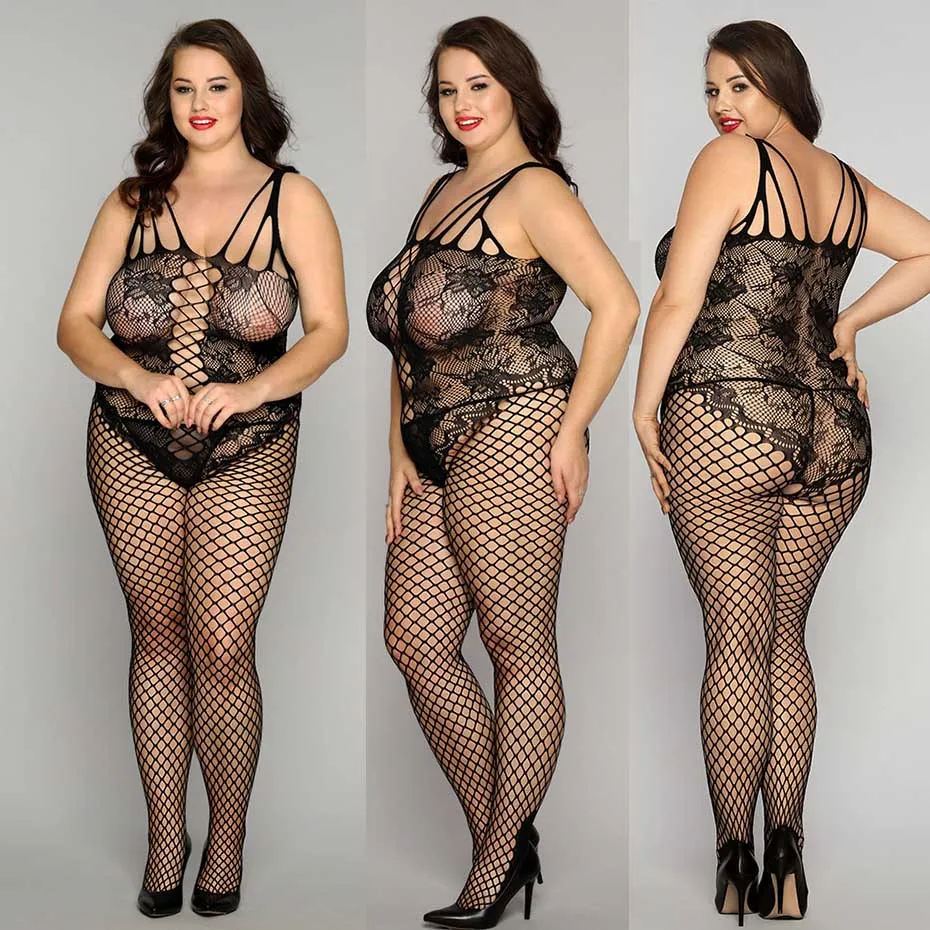 

JSY Sexy Bodysuit Lace Lingerie Sheer Sexy Bodystockings Plus Size Open Crotch Women's Underwear Erotic Catsuit Porno Costumes