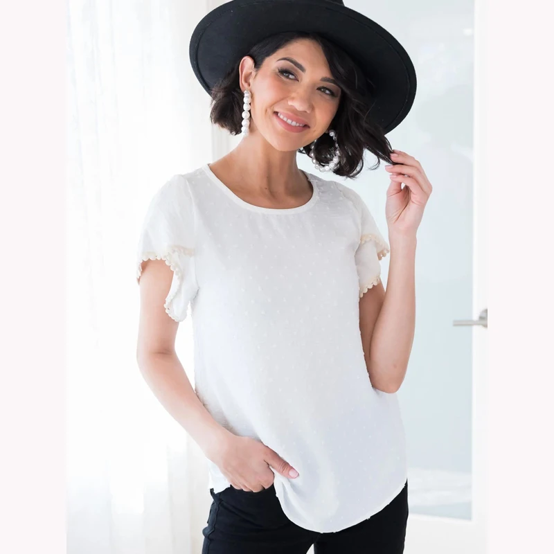 Lace Short Sleeve Q-Neck T-shirt Top Women Summer Irregular Sweet Jacquard Chiffon Top Ladies Petal Sleeve Polka Dot Shirt Top
Lace Short Sleeve Q-Neck T-shirt Top Women Summer Irregular Sweet Jacquard Chiffon Top Ladies Petal Sleeve Polka Dot Shirt Top