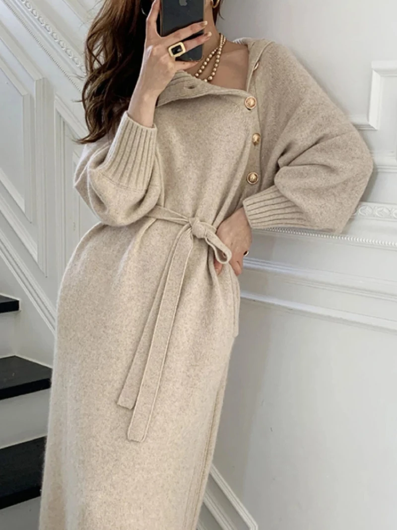 Women Knitted Dress Vintage Turtleneck Buttons Long Sleeve Long Dresses Winter Casual Loose Knitwear Warm Vestidos Black Apricot
Women Knitted Dress Vintage Turtleneck Buttons Long Sleeve Long Dresses Winter Casual Loose Knitwear Warm Vestidos Black Apricot