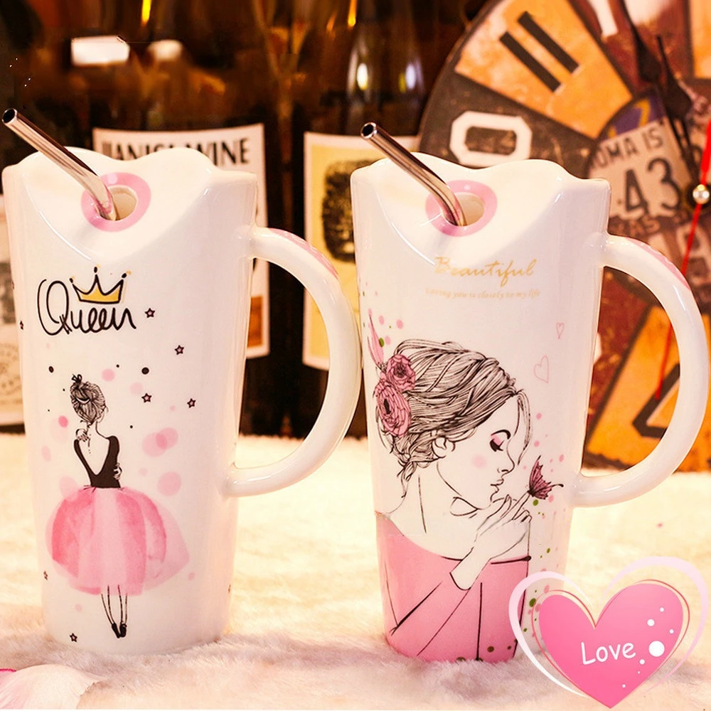 FSILE Cup Creative Personality Trend Mug with Lid Spoon Large Capacity Female Straw Office Fashion Breakfast Cute Girly Heart
FSILE Cup Creative Personality Trend Mug with Lid Spoon Large Capacity Female Straw Office Fashion Breakfast Cute Girly Heart