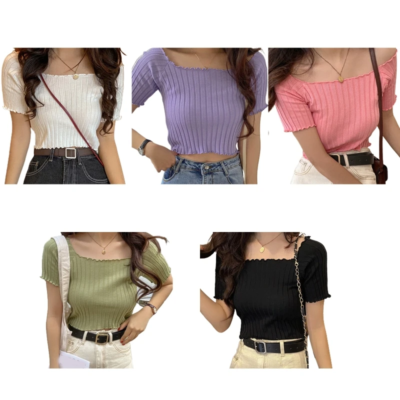 Women Short Sleeve Sexy Off Shoulder Crop Top Ribbed Knit Ruffles Slim T-Shirt Drop Shipping
Women Short Sleeve Sexy Off Shoulder Crop Top Ribbed Knit Ruffles Slim T-Shirt Drop Shipping