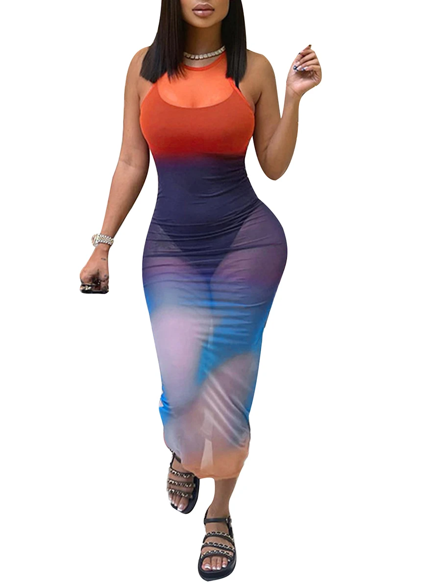 Women\u2019s Gradient Colorful Midi Dress Sleeveless Crew Neck Fashion Sheer Slim Fit Dress
Women\u2019s Gradient Colorful Midi Dress Sleeveless Crew Neck Fashion Sheer Slim Fit Dress