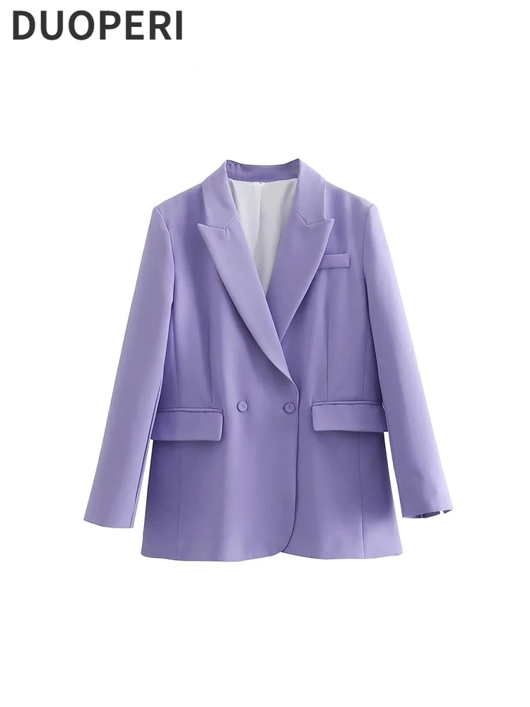DUOPERI Women Fashion Solid Purple Double Breasted Blazers Vintage Notched Neck Long Sleeves Female Chic Lady Business Coats
DUOPERI Women Fashion Solid Purple Double Breasted Blazers Vintage Notched Neck Long Sleeves Female Chic Lady Business Coats