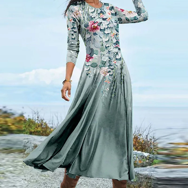 Fashion Women Elegant O-Neck Long Sleeve Long Dress Chic Floral Print Loose Pleated A-line Dresses Casual Beach Boho Beach Dress
Fashion Women Elegant O-Neck Long Sleeve Long Dress Chic Floral Print Loose Pleated A-line Dresses Casual Beach Boho Beach Dress