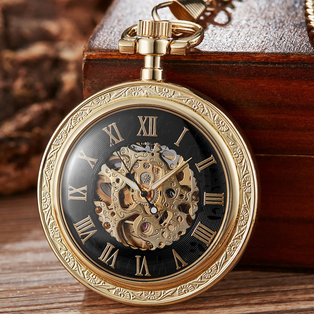 

Mechanical Pocket Watch Mens Steampunk Roman Arabic Numberal Pocket Fob Chain Man Watches Luxury Brand reloj de bolsillo 2022