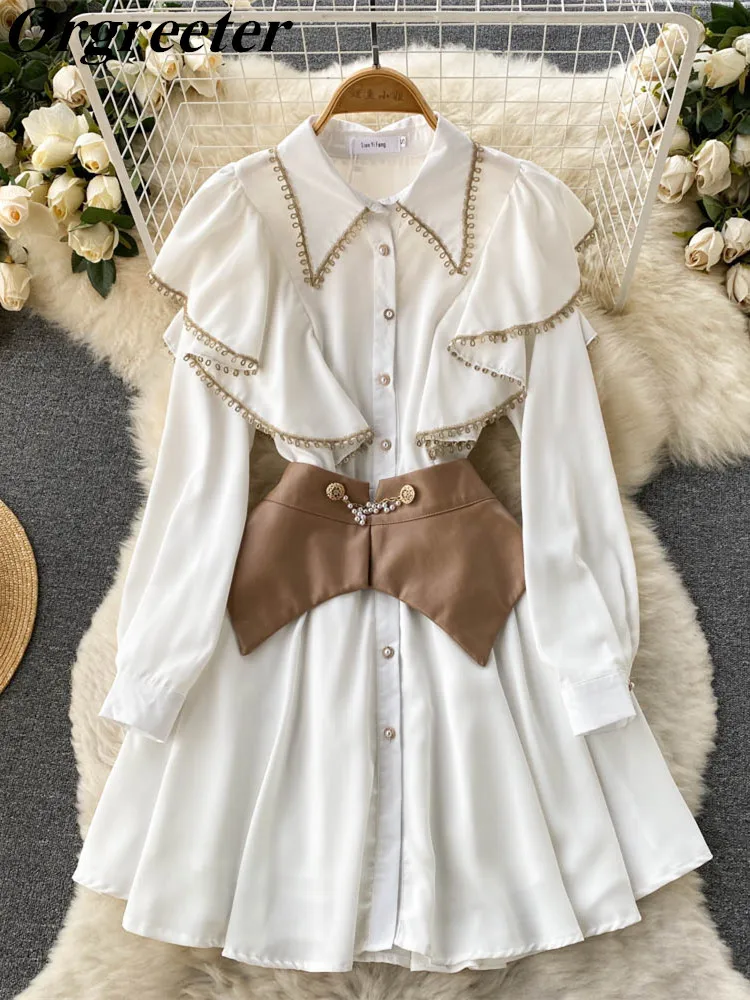 Spring Casual Shirt Dress Suit Female Patchwork Ruffle High Waist Slim Ruched Short Dress for Women With Free Chain Girdle
Spring Casual Shirt Dress Suit Female Patchwork Ruffle High Waist Slim Ruched Short Dress for Women With Free Chain Girdle