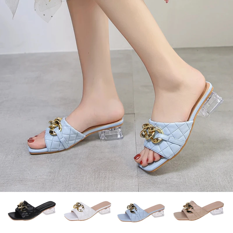 Plus size 35-45 Women's Summer New High Heels Ladies Chain decoration Sandals Female Weave Slippers crystal Square heel slides
Plus size 35-45 Women's Summer New High Heels Ladies Chain decoration Sandals Female Weave Slippers crystal Square heel slides