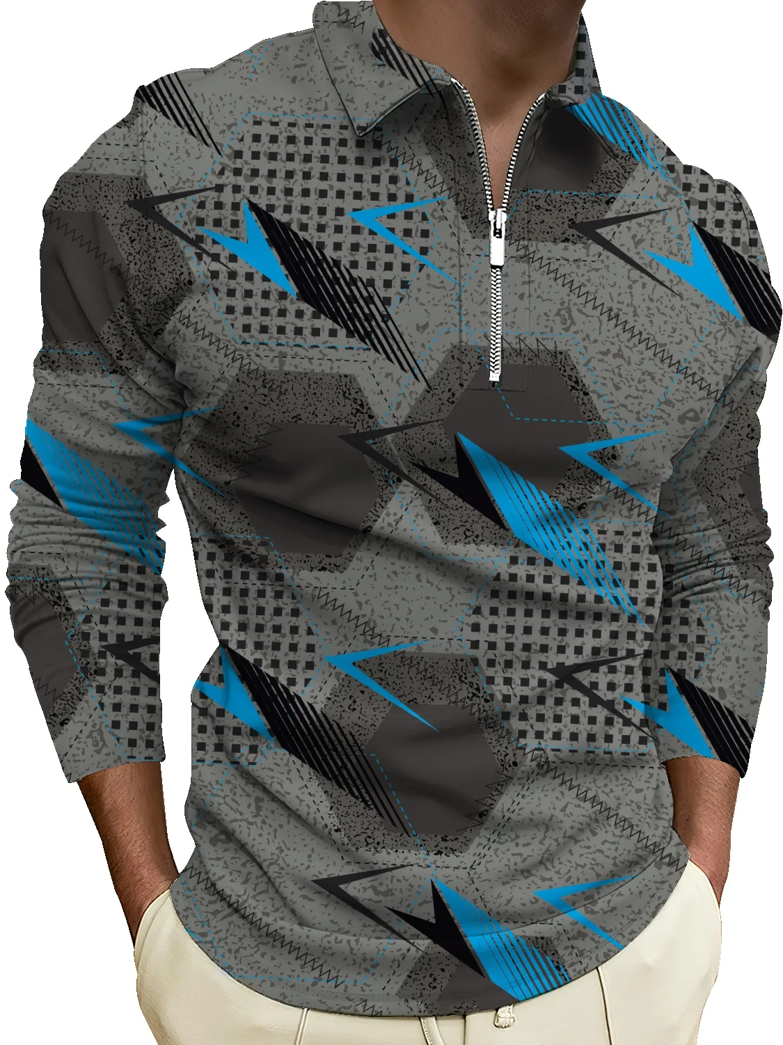 Cool atmosphere men's trend fashion polo zipper shirt abstract geometric graffiti background clothing printing top
Cool atmosphere men's trend fashion polo zipper shirt abstract geometric graffiti background clothing printing top