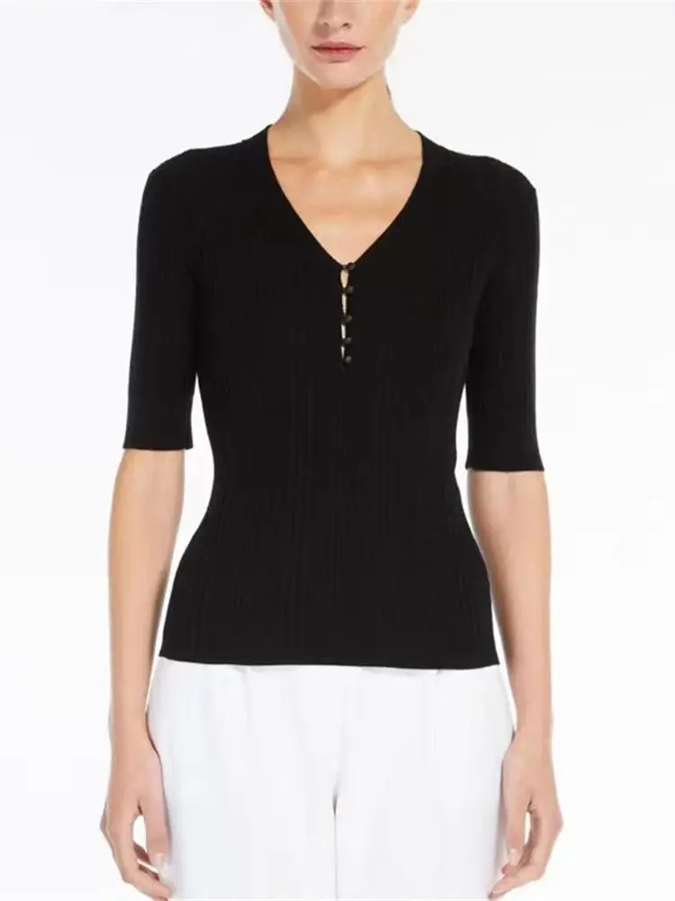 Women Sweater Knitting Solid Slim Temperament V-neck Short Sleeve Pullover Tops Casual Spring Summer 2023 New
Women Sweater Knitting Solid Slim Temperament V-neck Short Sleeve Pullover Tops Casual Spring Summer 2023 New