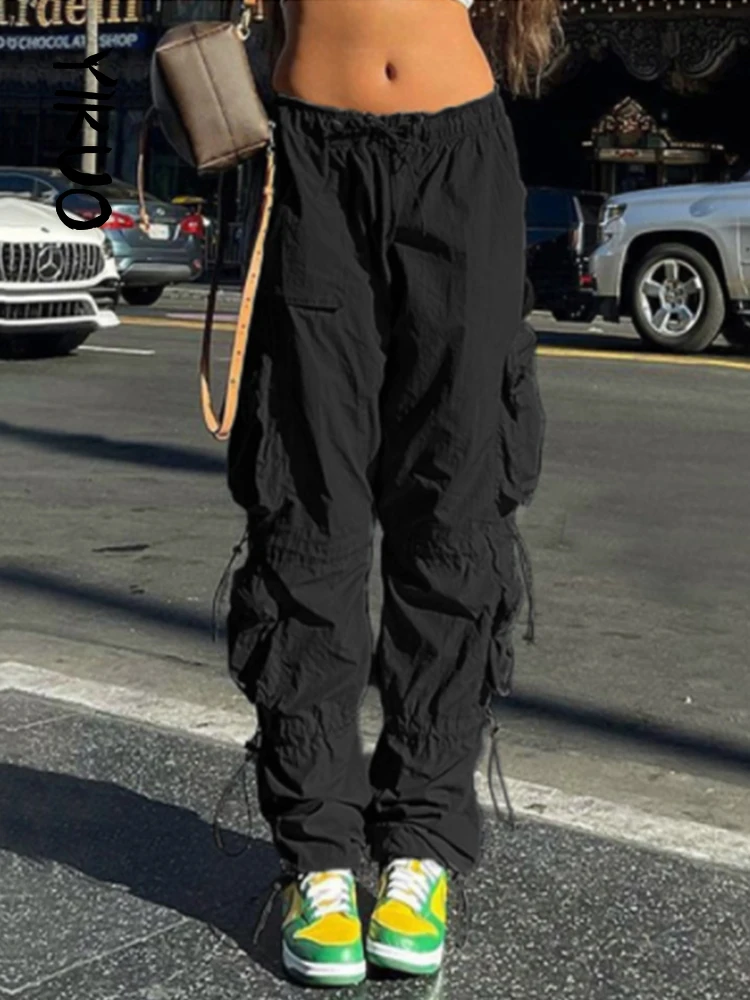 YIKUO Gray Solid Hippie Y2K Sweatpants Drawstring Low Waist Casual Baggy Joggers Women Patchwork Pockets Black Cargo Pants
YIKUO Gray Solid Hippie Y2K Sweatpants Drawstring Low Waist Casual Baggy Joggers Women Patchwork Pockets Black Cargo Pants