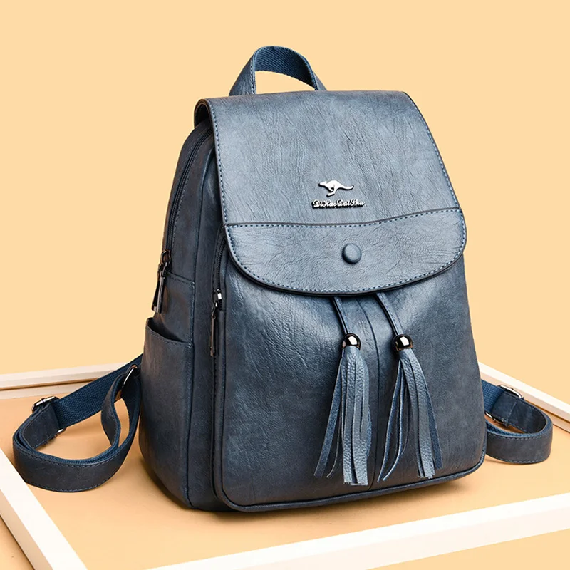 Fashion Tassel Backpack Women Softback Vintage Leather Women Backpacks Anti-theft Design School Bags for Girls Large Capacity 
Fashion Tassel Backpack Women Softback Vintage Leather Women Backpacks Anti-theft Design School Bags for Girls Large Capacity