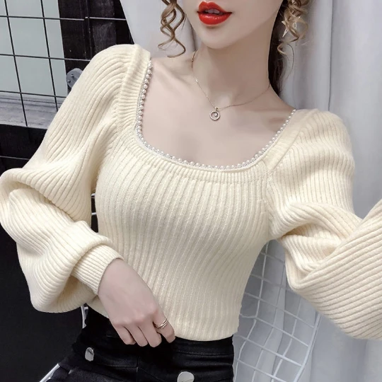 Beige Bead Women Girl Office Lady Pullover Woman Lady Knit Sweaters Low Neck Tops Tight Women's Sweater Top Coat Cloth Suéter
Beige Bead Women Girl Office Lady Pullover Woman Lady Knit Sweaters Low Neck Tops Tight Women's Sweater Top Coat Cloth Suéter