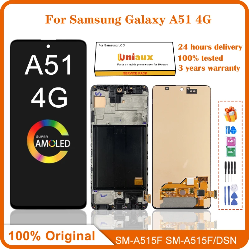 

6.5" SUPER AMOLED Display For Samsung Galaxy A51 LCD A515 A515F A515F/DS A515FD Touch Screen with frame Digitizer Assembly