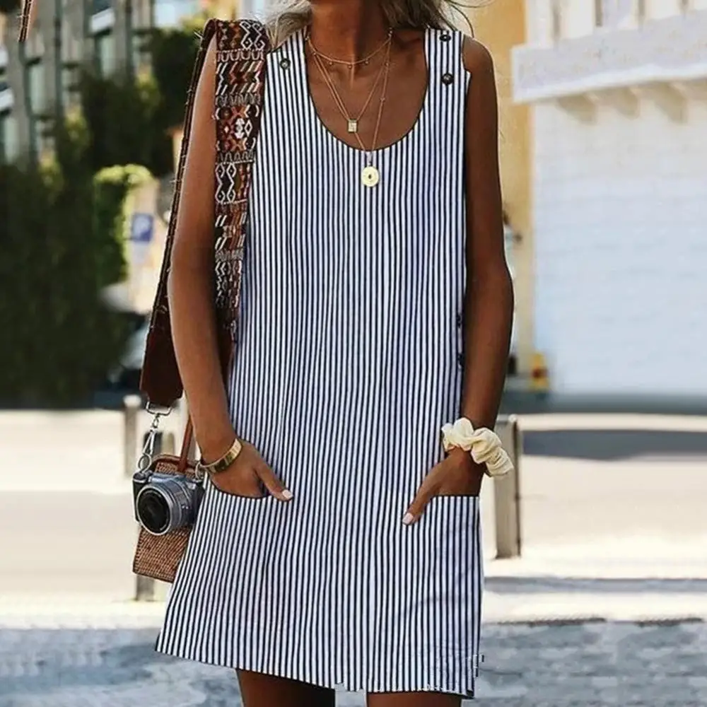 Casual Women Summer Plus Size Striped Loose Sleeveless Mini Dress with Pockets
Casual Women Summer Plus Size Striped Loose Sleeveless Mini Dress with Pockets