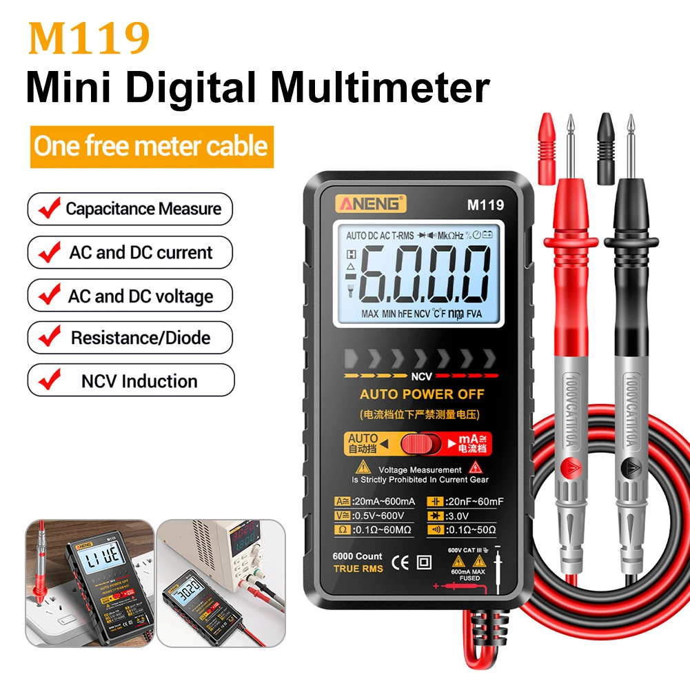 Mini Digital Multimeter Auto-Ranging 6000 Counts Multimetro Tester AC/DC Capacitance Ammeter Voltmeter Tester Multimeter Tools
Mini Digital Multimeter Auto-Ranging 6000 Counts Multimetro Tester AC/DC Capacitance Ammeter Voltmeter Tester Multimeter Tools