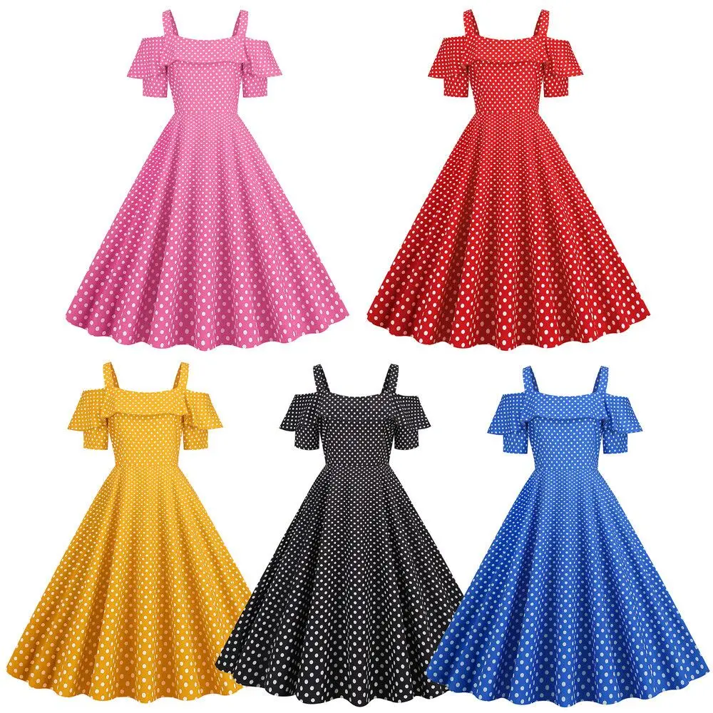 2023 Casual Women's Print Dots Dress Short Sleeve Spaghetti Strap Skirt Slash Neck Falbala Polyester Fibre Tunic Womens Dresses
2023 Casual Women's Print Dots Dress Short Sleeve Spaghetti Strap Skirt Slash Neck Falbala Polyester Fibre Tunic Womens Dresses