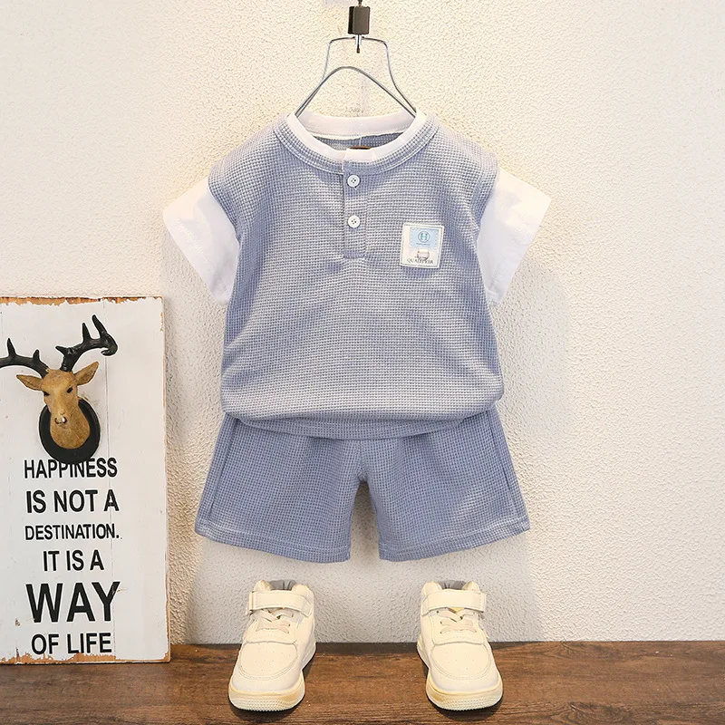 2022 Fashion Boys Summer Suits Baby Children's Clothing Thin Section Waffle Short Sleeve Breathable Baby Clothes
2022 Fashion Boys Summer Suits Baby Children's Clothing Thin Section Waffle Short Sleeve Breathable Baby Clothes