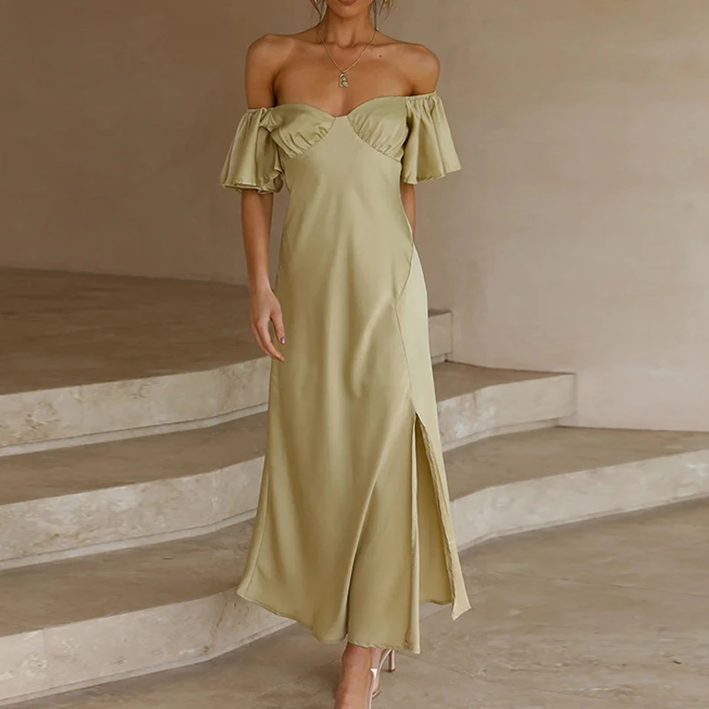 Elegant Summer Pleated Solid Party Dress 2023 Short Sleeve Satin Dresses For Women Sexy Smooth Off Shoulder Split Long Dress
Elegant Summer Pleated Solid Party Dress 2023 Short Sleeve Satin Dresses For Women Sexy Smooth Off Shoulder Split Long Dress