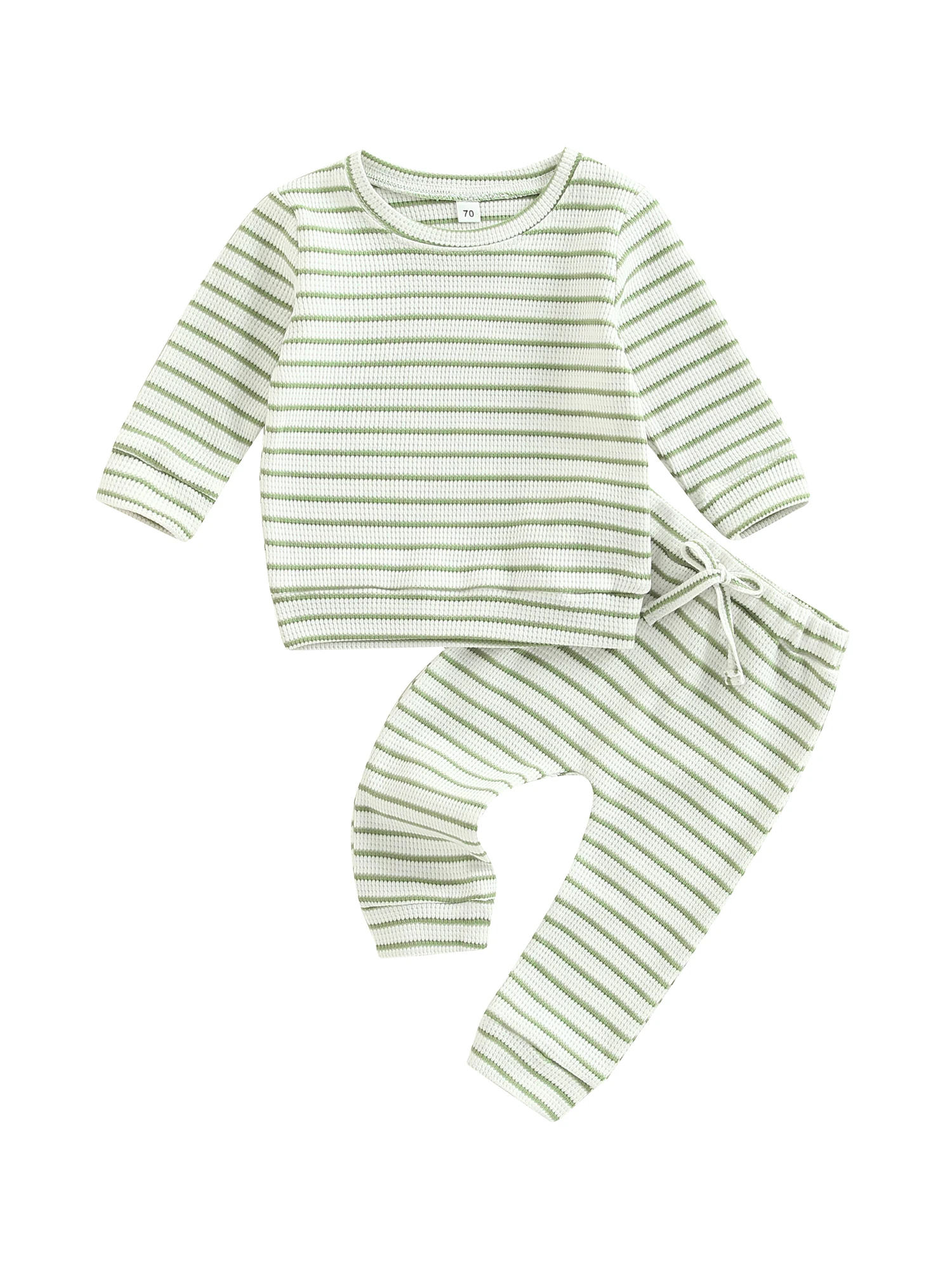 2Pcs Fall Infant Baby Outfits Long Sleeve Striped Print Waffle Knit Tops Pants Set For Newborn
2Pcs Fall Infant Baby Outfits Long Sleeve Striped Print Waffle Knit Tops Pants Set For Newborn
