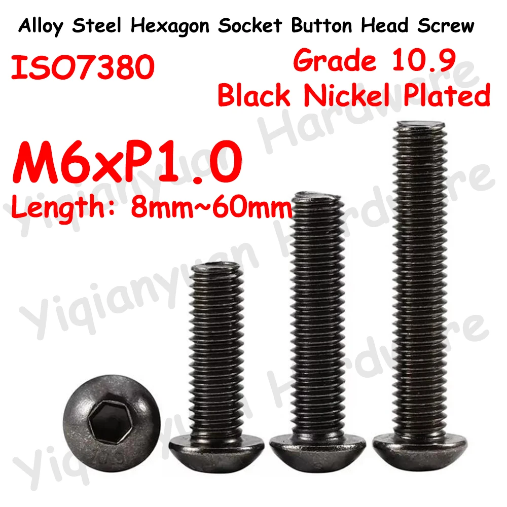 10Pcs/5Pcs M6x8mm~50mm Grade 10.9 Alloy Steel Hexagon Socket Button Head Screws Black Nickel Plated ISO7380
10Pcs/5Pcs M6x8mm~50mm Grade 10.9 Alloy Steel Hexagon Socket Button Head Screws Black Nickel Plated ISO7380