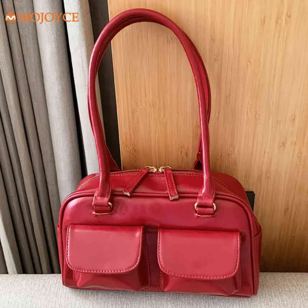 

Tote Patent Bag Bag Pocket Retro Underarm Hobo Shoulder Multi Designer Luxury Red Handbag Satchel Female Purses Women's Leather