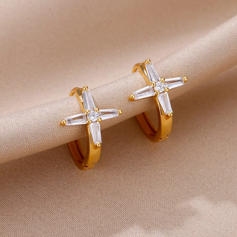Vintage Cross Star Earrings for Women Cubic Zirconia Stainless Steel Hoop Earring New in Wedding Jewelry Free Shipping aretes
Vintage Cross Star Earrings for Women Cubic Zirconia Stainless Steel Hoop Earring New in Wedding Jewelry Free Shipping aretes