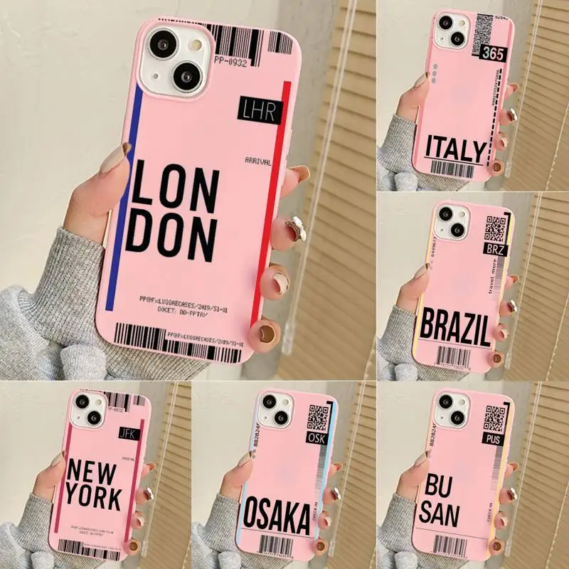 

Air Ticket USA City London Paris Tokyo Travel Phone Case For Iphone 7 8 Plus X Xr Xs 11 12 13 Se2020 Mini 14 Pro Max Funda Cover