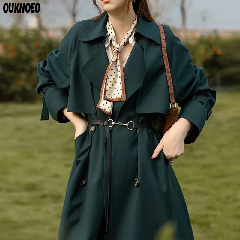 Spring Woman Long Trench Coat Turn Down Collar Green Luxury Outerwear Casual Korean Black Belt Slim Cloak Thin Windbreaker Women
Spring Woman Long Trench Coat Turn Down Collar Green Luxury Outerwear Casual Korean Black Belt Slim Cloak Thin Windbreaker Women