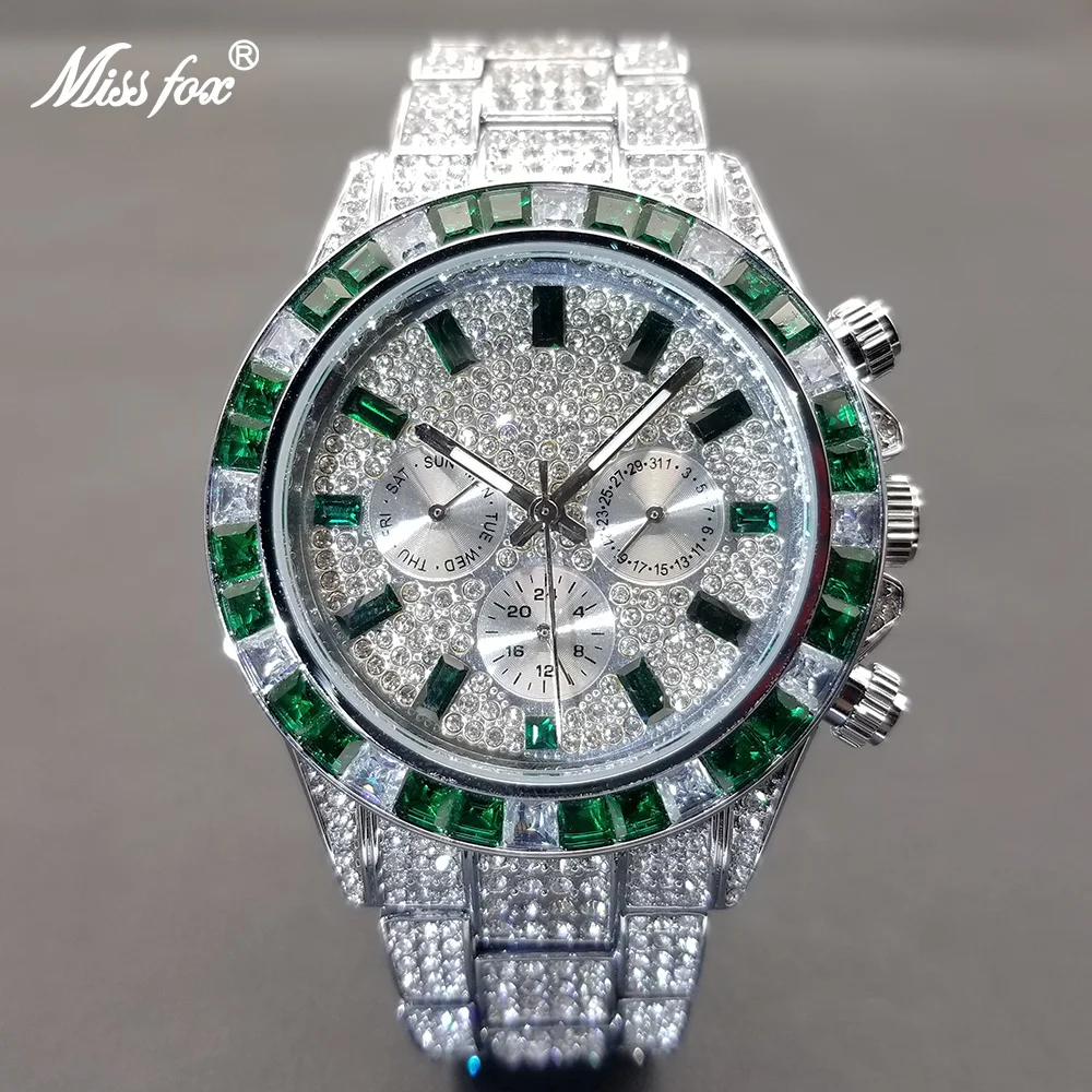MISSFOX Hip Hop Calendar Watch For Men Stylsih Ice Out Green Diamond Male Watches Automatic Date Waterproof Hand Clock 2022 New
MISSFOX Hip Hop Calendar Watch For Men Stylsih Ice Out Green Diamond Male Watches Automatic Date Waterproof Hand Clock 2022 New