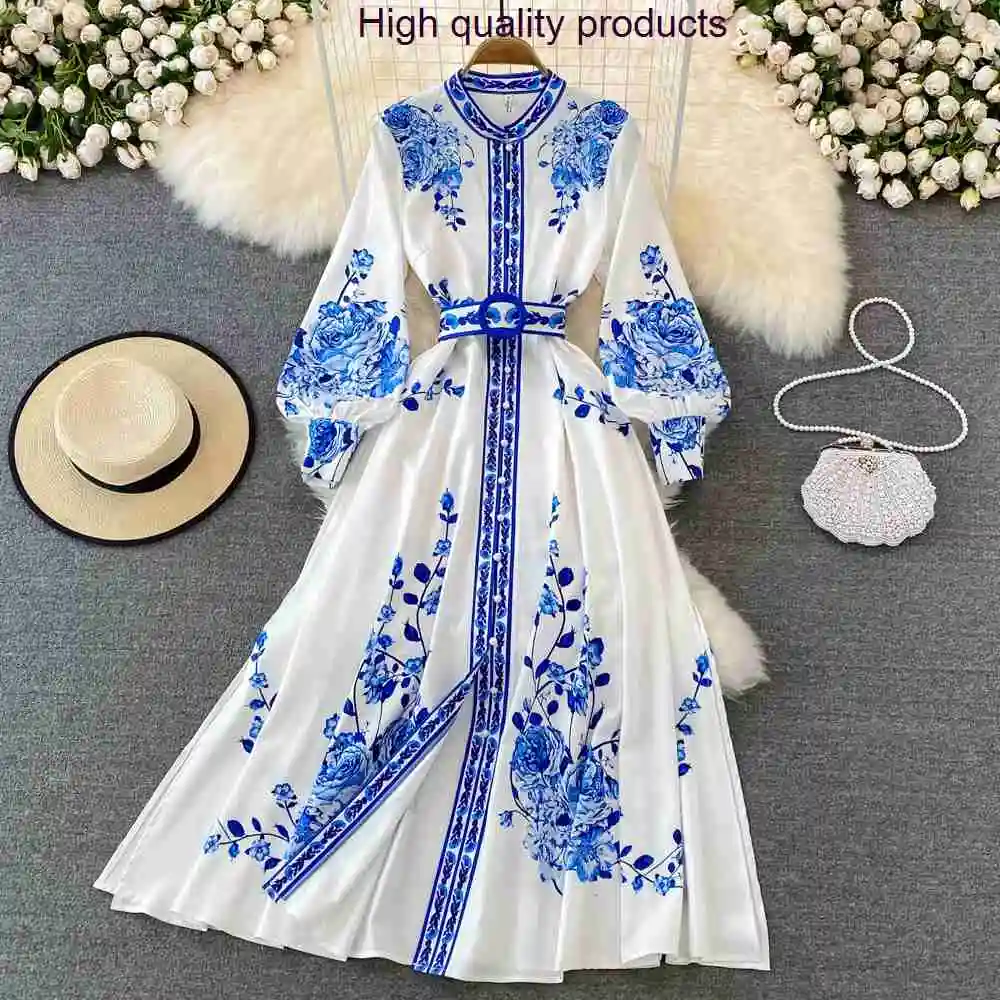 Summer Spring Palace Chic And Elegant Woman Dress Retro Print Temperament Lantern Sleeve Collect Waist Belt Long Dresses Z298
Summer Spring Palace Chic And Elegant Woman Dress Retro Print Temperament Lantern Sleeve Collect Waist Belt Long Dresses Z298